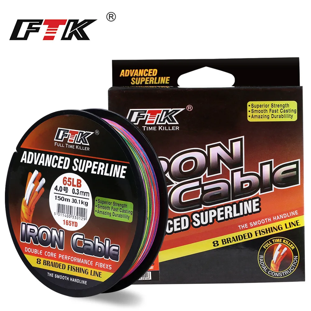 FTK 150M 8 Braided Mutil Braided Wire 1.0#-6.0# Code 23-85LB 0.16MM-0.40MM DIA/mm Super Abrasion Resistance  Fishing Line