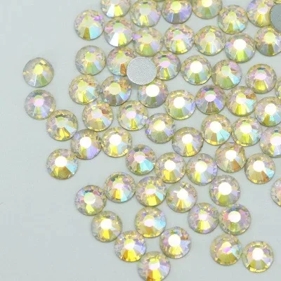 Color AB Glue on Glitter Flatback Glass Crystal Non Hot fix rhinestone For Gymnastics Clothes Shoes 3D Nail Art Decoration
