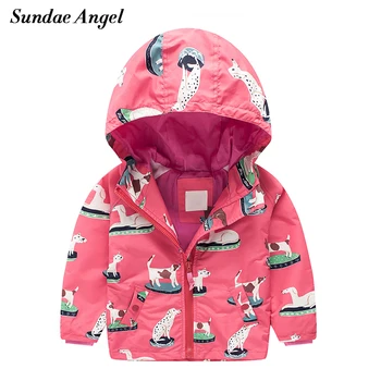 

Sundae Angel Girls Windbreaker Jacket Long Sleeve Hooded Print Dog Penguin Pattern Animal Kids Baby Girl Outerwear Coat Clothes