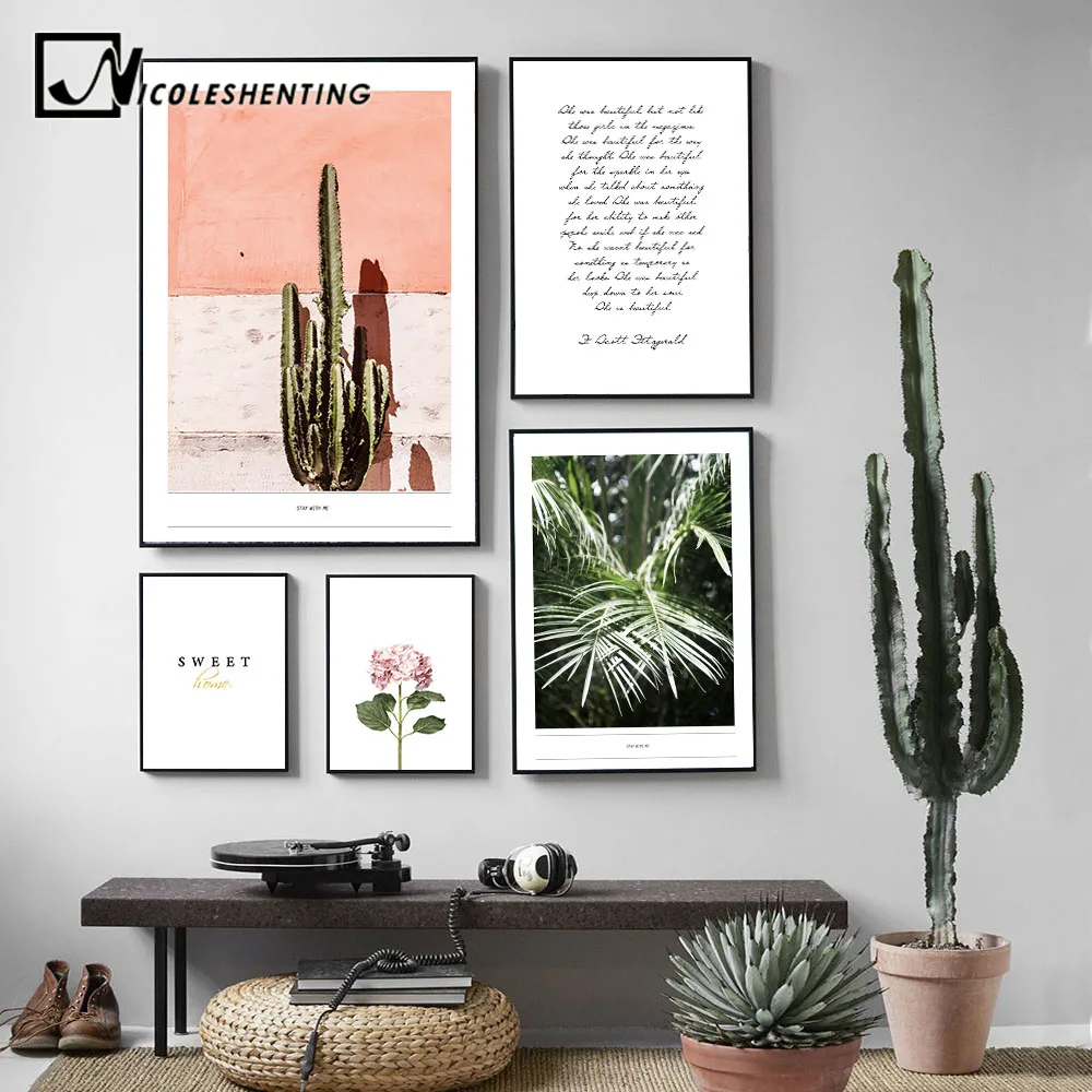 

NICOLESHENTING Scandinavia Style Cactus Flower Wall Art canvas Poster Motivational Print Painting Decorative Picture Home Decor