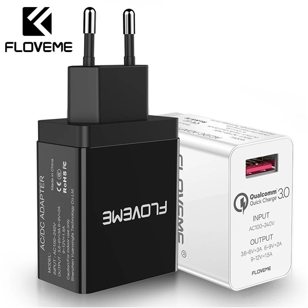 FLOVEME QC3.0 USB الهاتف شاحن سامسونج Xiaomi 5 V 3A الاتحاد الأوروبي محول السفر الحائط العالمي الهاتف المحمول شاحن 18 W سريع شحن