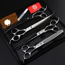 Профессиональные ножницы для стрижки собак с острым краем 8,0 дюйма, ножницы для резки+ изогнутые+ истончающие ножницы+ чехол, 4 шт. в комплекте