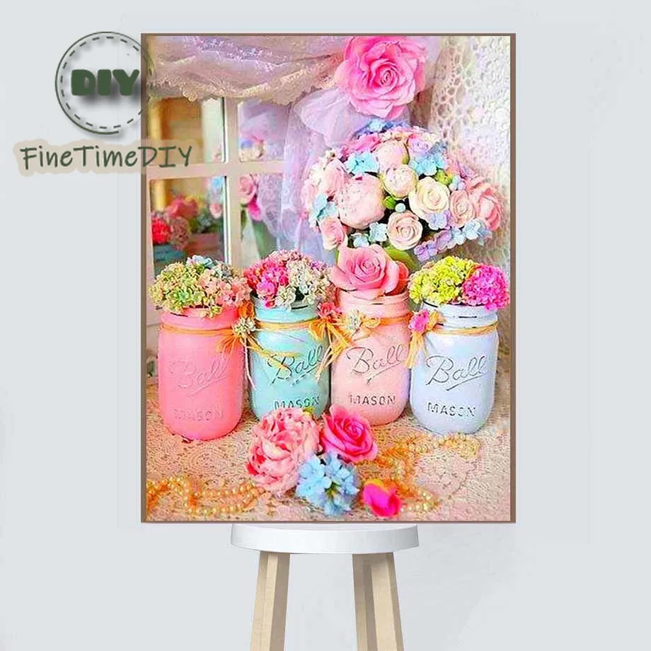 

FineTime 5D Diamond Painting Scenic Full drill Flower Rhinestone Picture Embroidery Sale Flowers Diamond Cross Stitch Home Decor