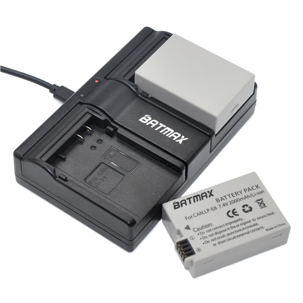 2 Pz Lp-E8 Lp E8 Lpe8 Fotocamera Batteria + Caricabatterie Per Canon Eos 550D 600D 650D 700D X4 X5 X6I X7I Rebel T2I T3I T4I T5I Lc-E8 Cam