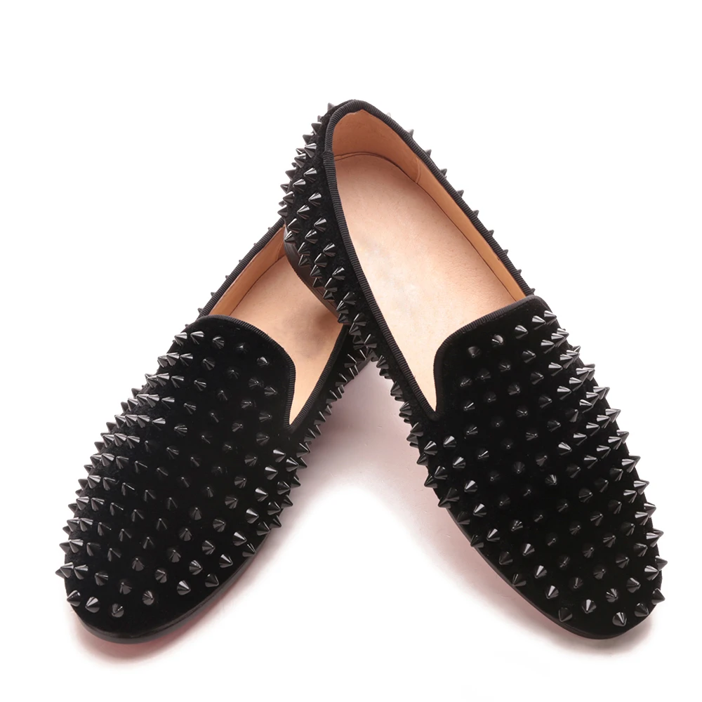 

arrival Gray velvet men handmade shoes with silver rivets Fashion party and wedding men loafers sapato social masculino