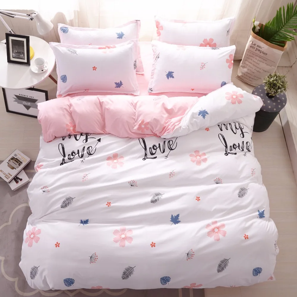 Hot Sale Red Flowers And Blue Leaves Bedding Sets Duvet Covers Set