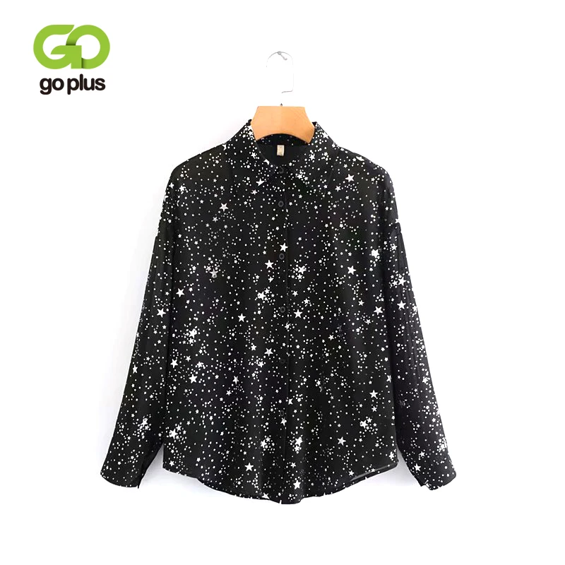 

GOPLUS Fashion Spring 2019 Chiffon Black Blouse Long Sleeve Women Shirts Causal Womens Tops and Blouses Stars Print Blusa C7552