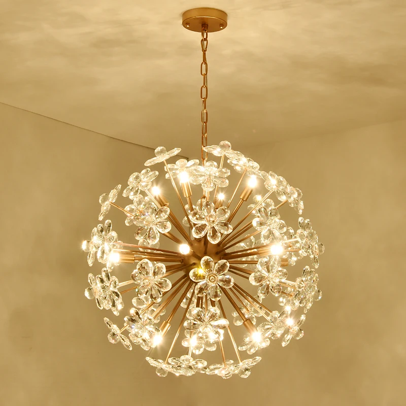 

modern global Crystal pendant light round ball led firework lamp restaurant villa hotel project lighting Lustre dec cristal