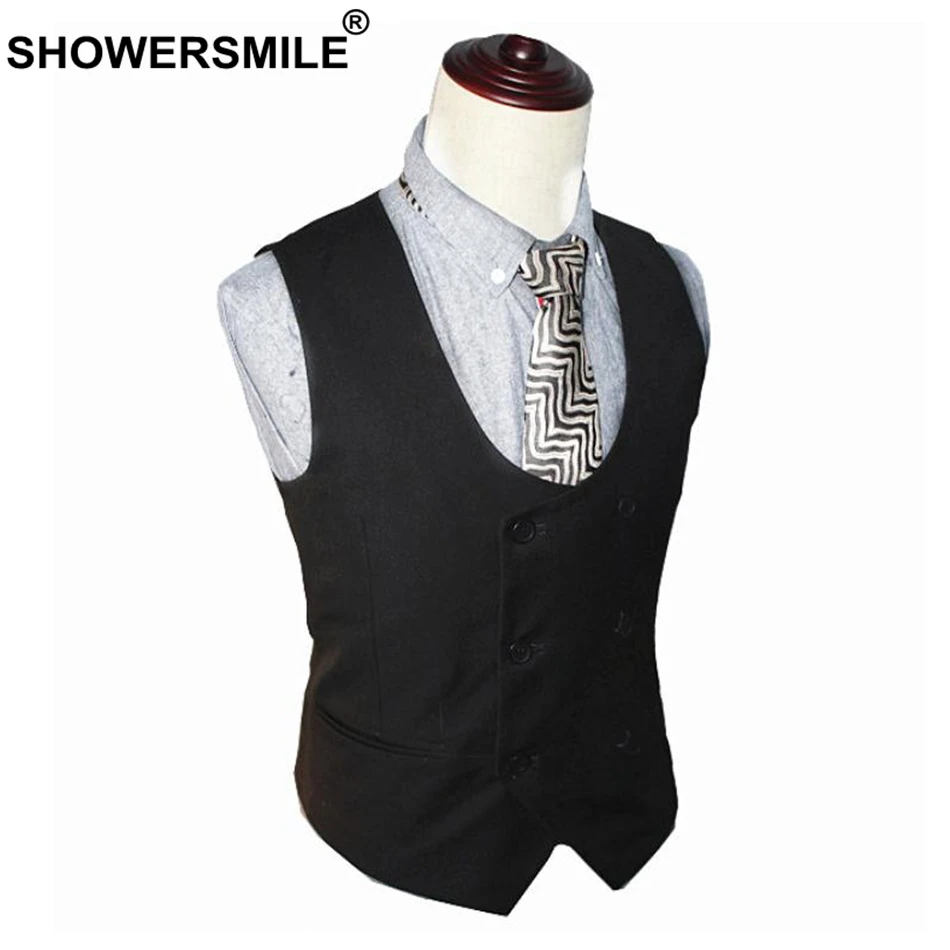 SHOWERSMLE Mens Double Breasted Waistcoat Autumn Winter Gray Woolen Suit Vest Male Vintage Slim Fit Business Clothing Gilet 2019 SHOWERSMLE Mens Double Breasted Waistcoat Autumn Winter Gray Woolen Suit Vest Male Vintage Slim Fit Business Clothing Gilet 2019
