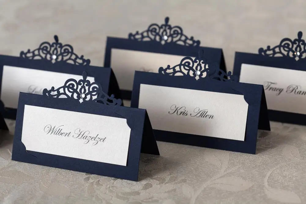 Superbe Bleu Royal Rose table de mariage Seating Nom Place Cards