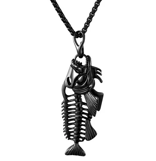 100PCS Hollow White Black Golden Jewelry Unique Fish Bone Pendant 22 &quotNecklace 316L Stainless Steel Punk Personality | Украшения и