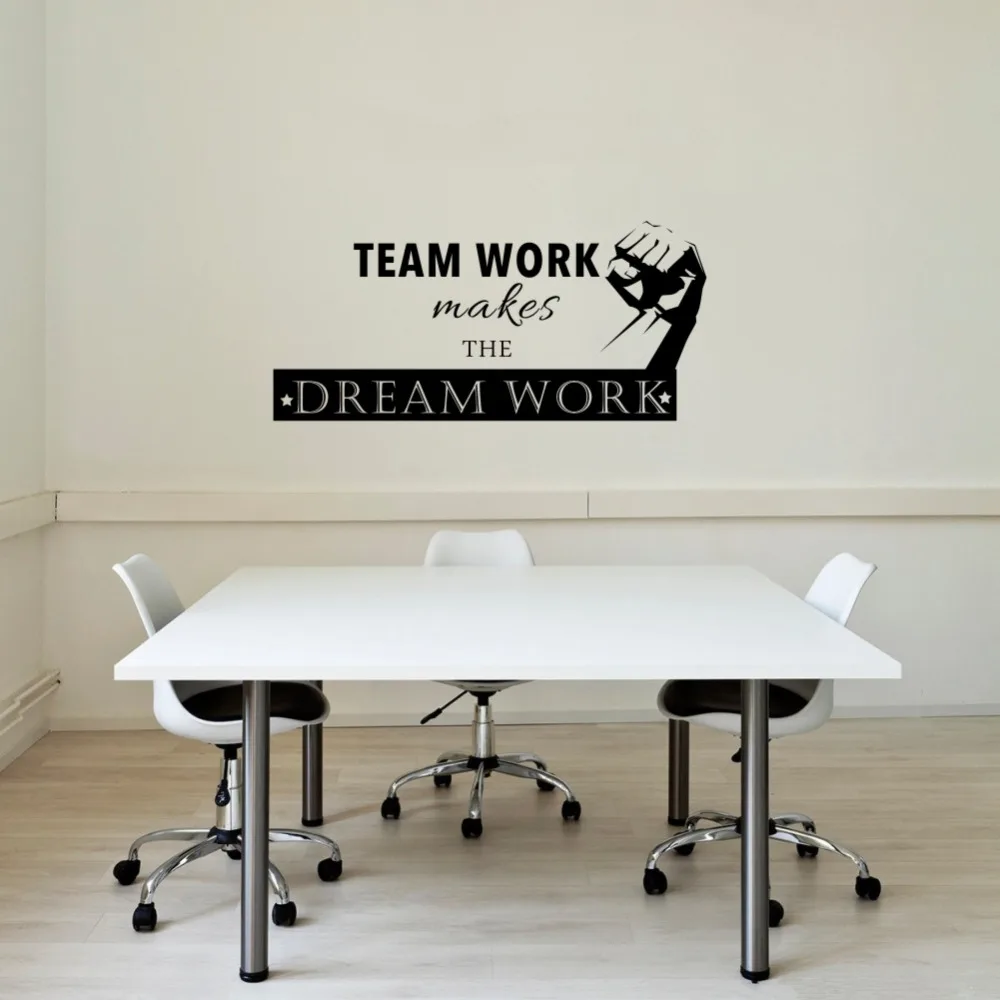 Office Inspirational Words Vinyl Wall Decal Team Work Makes