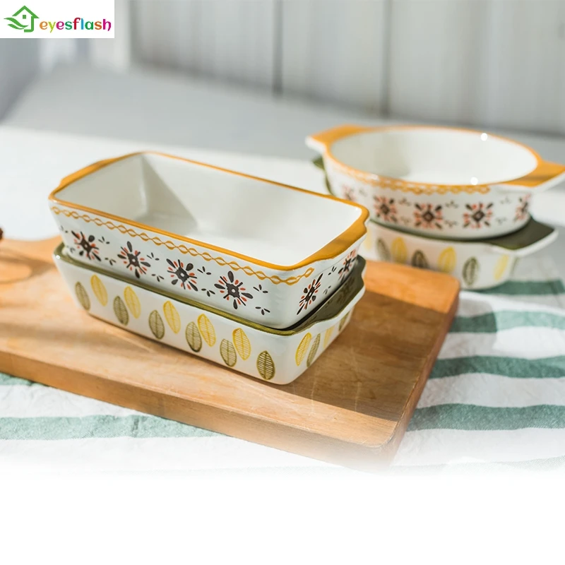 

Au Gratin Dish Baking pan hand-painted ceramic rectangular baking dish cheese baking ovenware dedicated bowl dishes