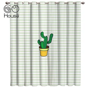 

CoCoHouse Succulent Decoration Cactus Flower Pots And Stripes Room Curtains Large Window Decor Bathroom Outdoor Indoor Window
