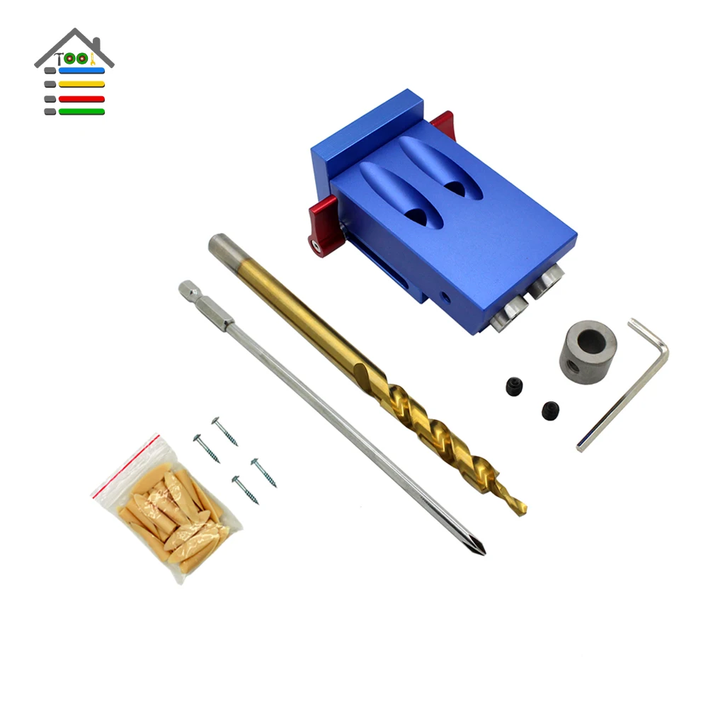 

AUTOTOOLHOME 2 Holes Pocket Hole Jig Kit System For Kreg 9mm 3/8" Step Drill Bit Screw Set fit Woodworking Joinery Guide Tools