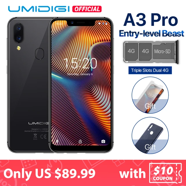 UMIDIGI A3 برو العالمية الفرقة 5.7 "19:9 ملء الشاشة الذكي 3 جيجابايت + 32 جيجابايت رباعية النواة الروبوت 8.1 12MP + 5MP الوجه إفتح المزدوج 4 جرام هاتف محمول
