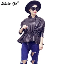 Шило GO кожаная куртка Женская Весенняя мода Овчина натуральная кожа пальто Стенд воротник галстук Талия Повседневная Свободная юбка пальто