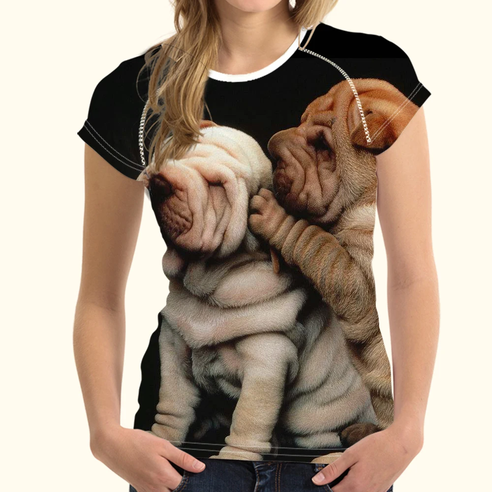 

NoisyDesigns SharPei T Shirt for Women 3D Boston Terrier tshirt Ladies Summer Elastic slim Casual Tee Shirts Dogs Clothes Tops