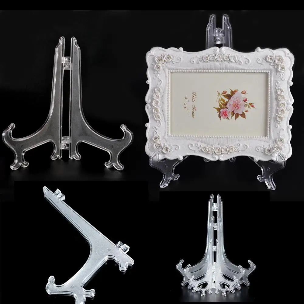 1pcs 3" 4" 5" Easel Photo Stand Bracket Pedestal Plate Holder 3 Size Clear Transparent Photo Picture Frame Display Stand Holder