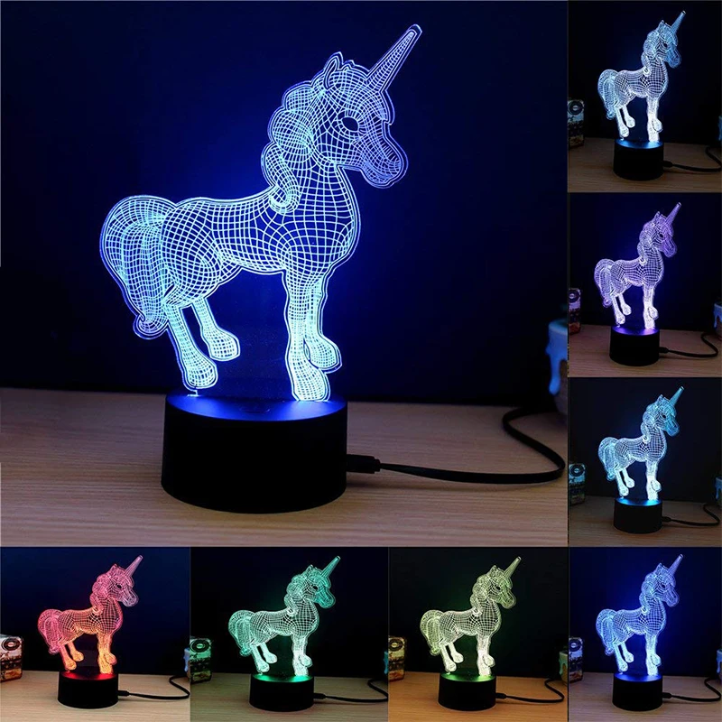 

ZZEL ZYEL 3D LED LAMP Animal Unicorn NIGHT LIGHT Multicolor RGB Remote Control Christmas Bedroom Decorative Gift Cartoon Toys