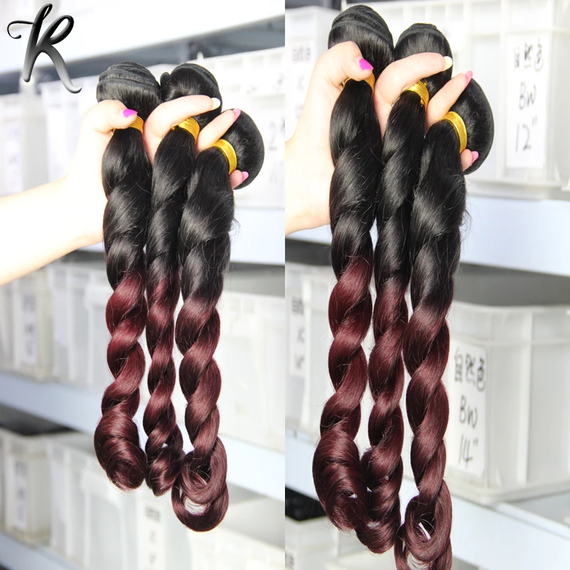 

1B/Burgundy Peruvian Hair Weave Bundles Ombre Peruvian Hair Loose Wave Human Ombre Hair Extensions 4Pcs 1B/99J Ombre Virgin Hair