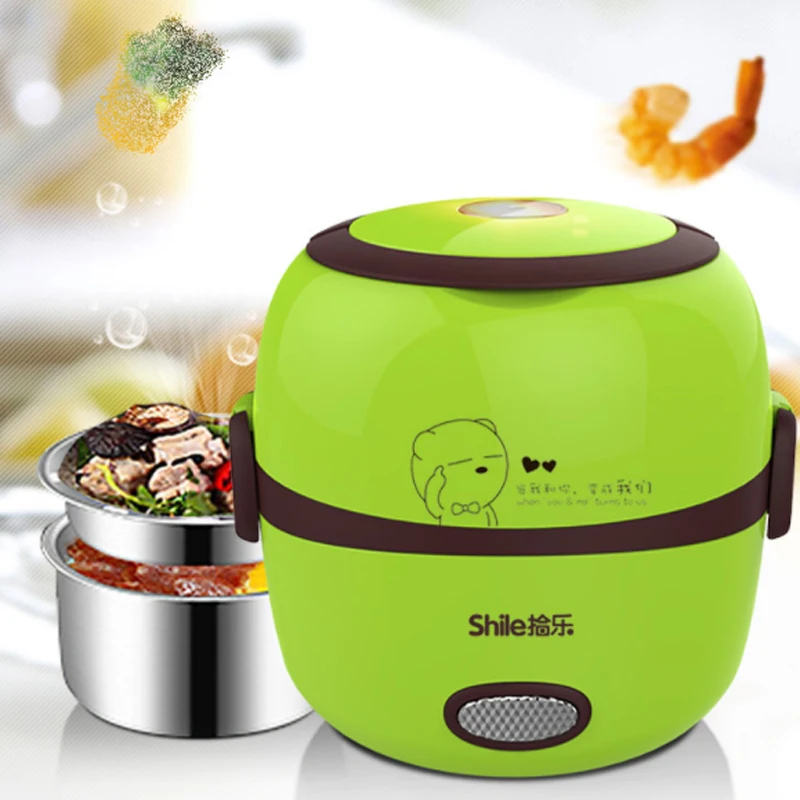 MINI Rice Cooker Thermal Heating Electric Lunch Box 2 Layers Portable Food Steamer Cooking