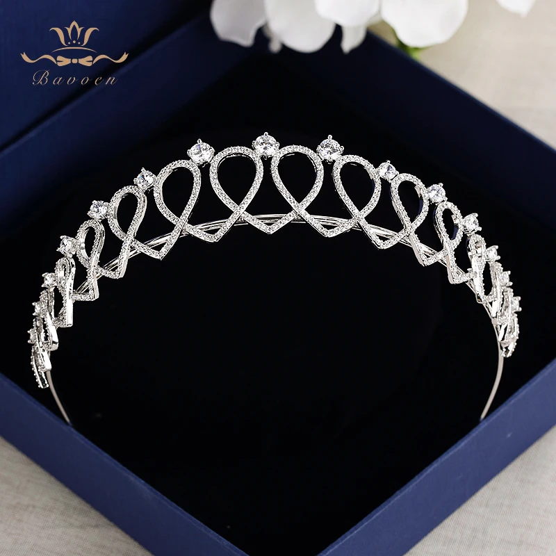 

Bavoen High quality Heart-shaped Wedding Cystal Zircon Tiara Crown Silver Brides Hair Jewelry