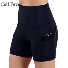 Шорты для йоги с высокой талией и карманом, с контролем живота, для тренировок, бега, стрейчевые, спортивные, не просвечивающие, для йоги, женские спортивные шорты