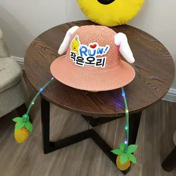 

Summer Baby Hats Girls Bucket Hats Cartoon Print Caps With LED Fake Braid Reversible Sun Headwear for Boys 3-8Y