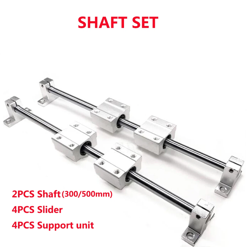 

SHAFT SET: 2PCS Linear Shaft8/10/12-300/500mm+ 4PCS SCS8/10/12UU Bearing Blocks+ 4PCS SK8/10/12 Support Unit for 3D printer CNC