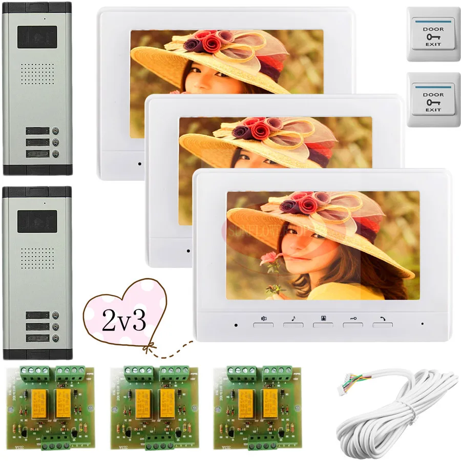 2 Doors 3 Buttons Infared CCD Camera For Apartments Color 7&quot HD 700lines Video DoorPhone Intercom System In Stock! | Безопасность и