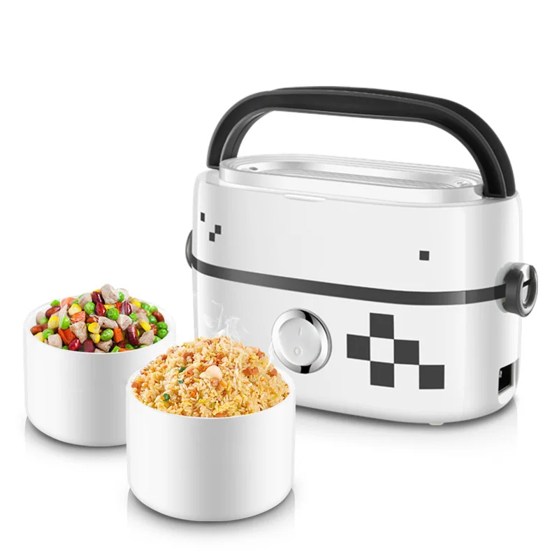 DMWD 1L Portable Electric Cooker Food Heater Heating Lunch Box With Separate 2 Ceramic Inner Pot For Steaming Boiling