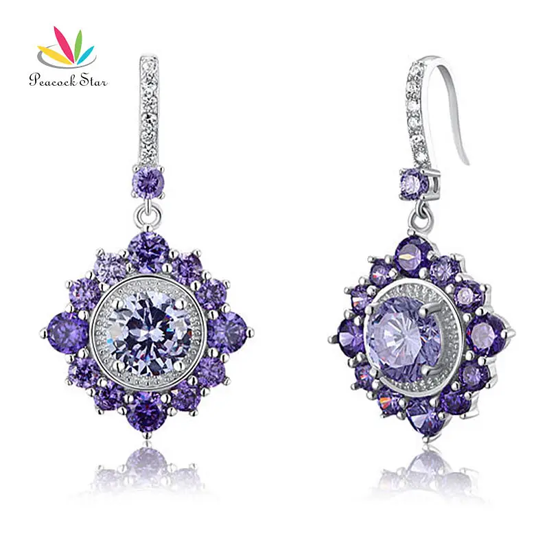 Peacock Star Purple Simulated Sapphire Earrings Solid 925 Sterling ...
