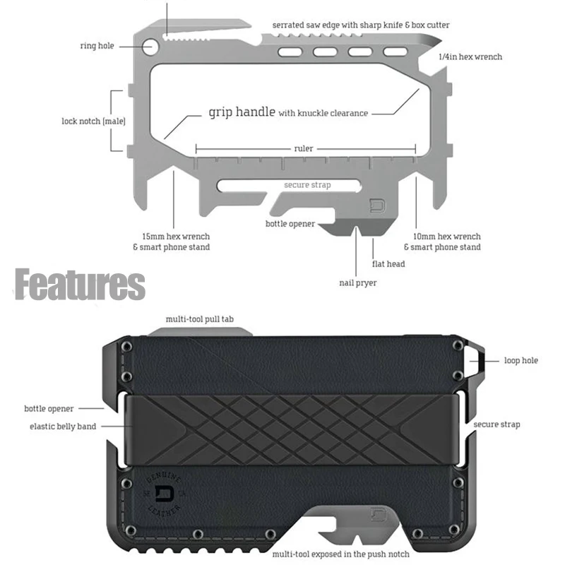 Metal Clip EDC Outdoor Pocket Wallet Tactical Multi-function Wallet Card Package Army Fans Equipment With Bottle Opener