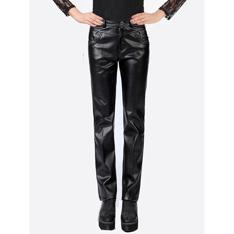 Женские кожаные брюки осенние и зимние pantalon taille haute femme большие размеры женские