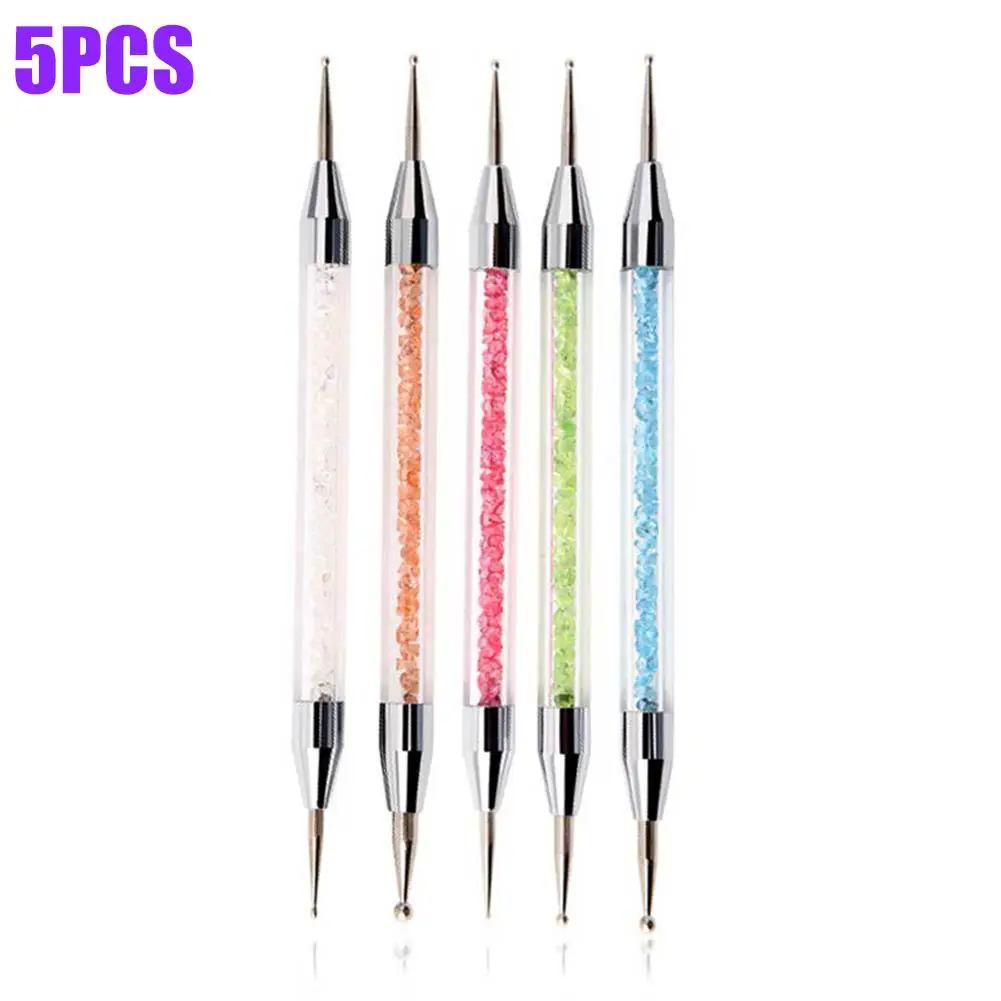 

High 5Pcs/Set Acrylic 2 Ways Nail Art Dotting Pen Colorful Rhinestone Nail Decor Painting Brush Tools For Women Lady 88