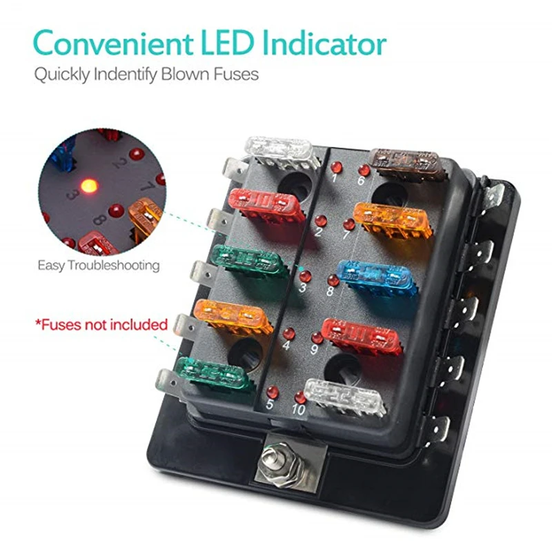 Fusível na Caixa de Fusíveis Bloco com Tampa de Alta Mictuning - Ato Automotive Lâmina Fusível Qualidade Carro Led Iluminado 32v 10-circuito 10 Way Atc 7 Automóveis e motos