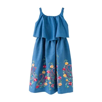

Girls Dress Summer Sleeveless Mother Daughter Dresses Ruffle Children Clothing Jeans Embroidery Kids Dress 10 12 14 16 Years