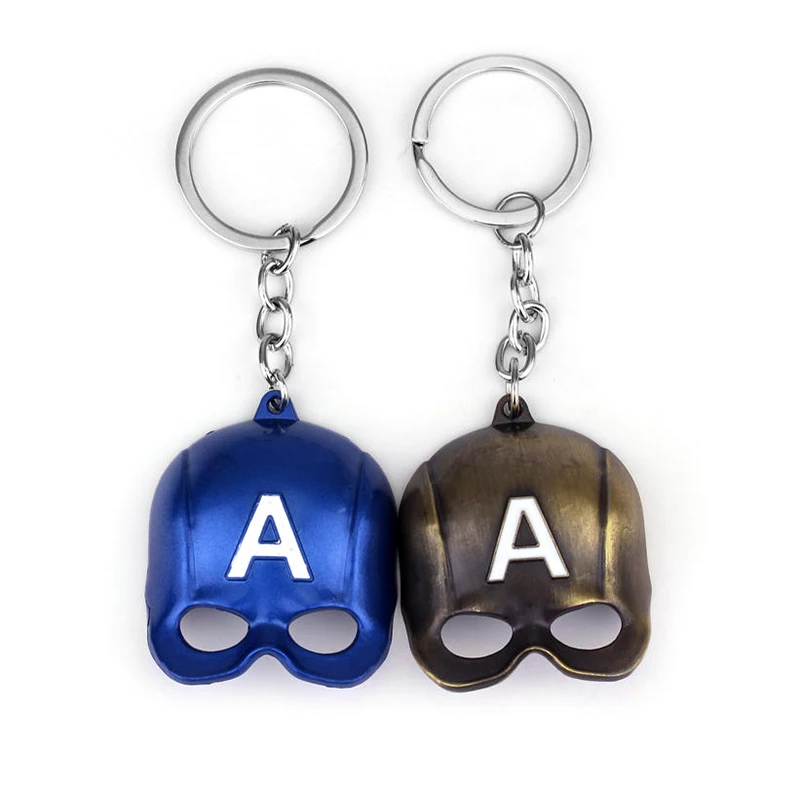 

The Avengers 4 Captain America mask Keychain Superhero melmet Pendant bule Car Keyring Marvel movie Accessories for fans gift