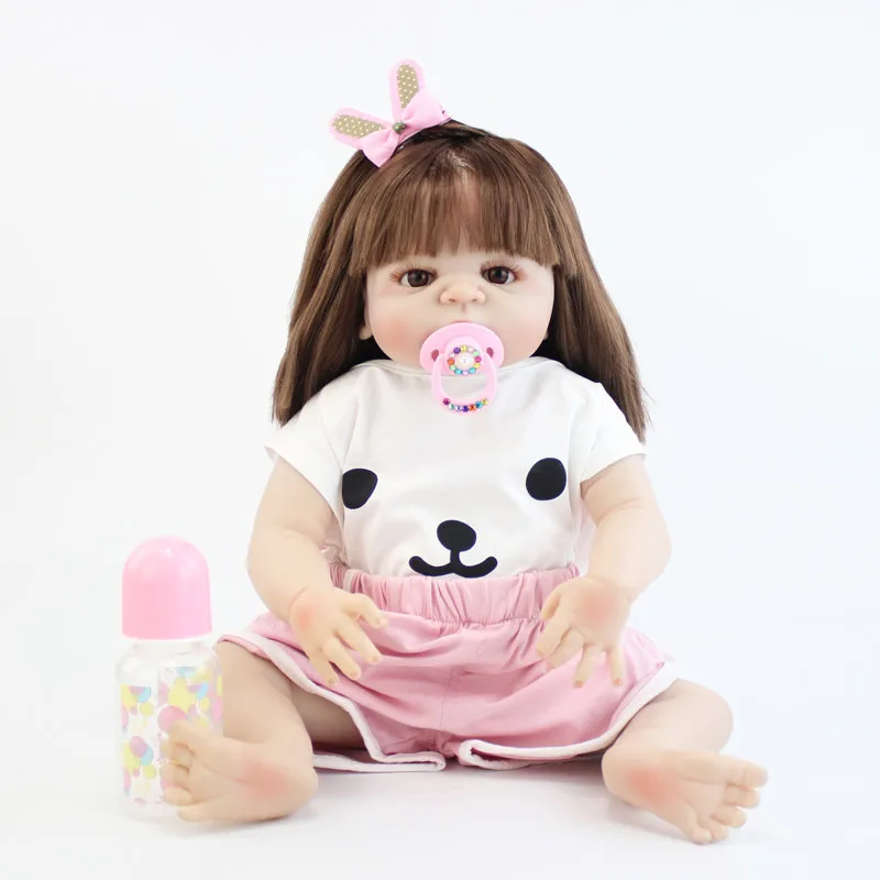 

BZDOLL 22" Full Silicone Newborn Girl Doll Realistic Reborn Baby Girl Growth Partner Waterproof Body Sleeping Bedtime Toy