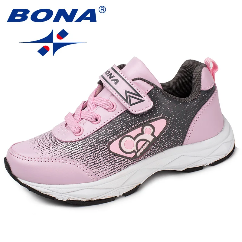BONA/ популярный стиль; детская повседневная обувь; синтетическая обувь для девочек; лоферы на липучке для мальчиков; уличные модные кроссовки - Цвет: PINK DARK GRAY