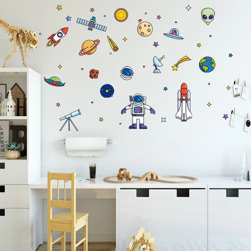 

PVC Plane Spaceship Space Rocket Flying Saucer Alien Wall Sticker for Kids Boys Rooms Decorations Wallpaper Mural Art Decals