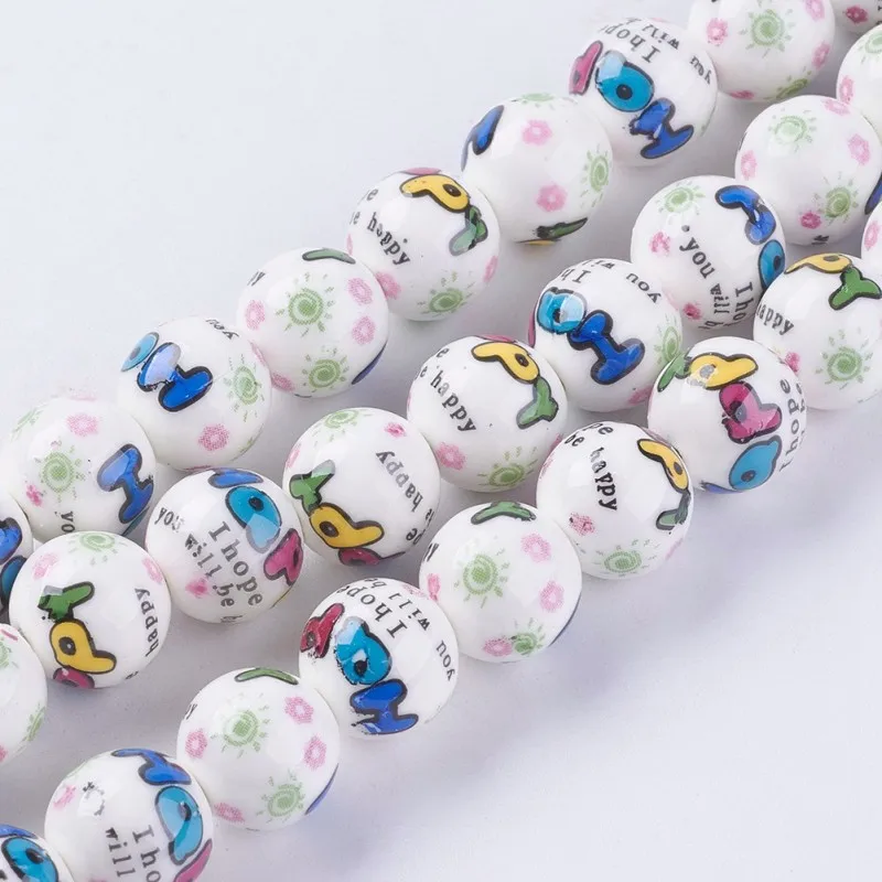 

30pc/lot 12mm Handmade Flower Printed Porcelain Ceramic Beads Strands Round For DIY Jewelry Accessories Finding Making Necklaces