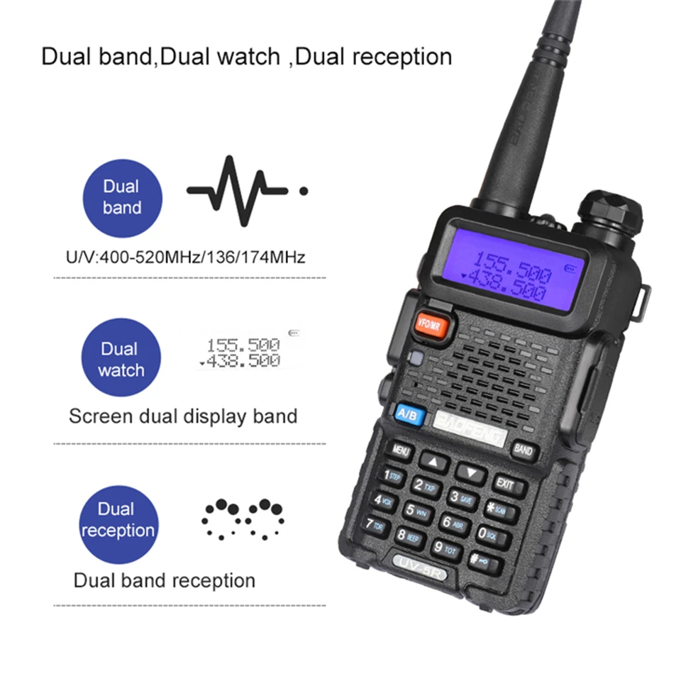 2 шт. Baofeng UV-5R Двухканальные рации VHF/UHF 136-174 мГц и 400-520 мГц Dual Band двухстороннее Радио Baofeng UV5R Портативный трансивер радиостанция рация автомобильная радиостанции баофенг рация портативная