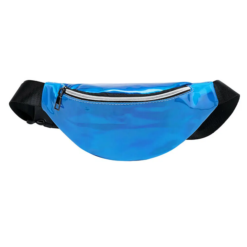 Женская поясная сумка в стиле хип-хоп из искусственной кожи с лазерным лазером, поясная сумка для отдыха и путешествий, нагрудная сумка - Цвет: Синий