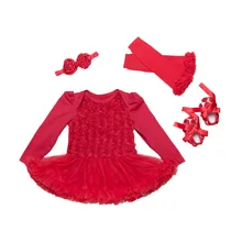 Комплект платьев для маленьких девочек, платье с цветочным принтом и длинными рукавами для новорожденных девочек+ гетры+ обувь+ повязка на голову, комплект из 4 предметов, одежда для маленьких девочек, От 0 до 2 лет, модная одежда