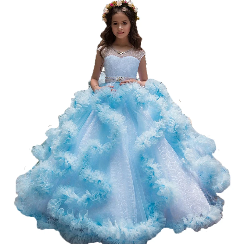 

Blue Pageant Party Dresses for Girls First Holy Communion Dress Long Little Girls Prom Dress Elegant Flower Girl Dresses 2019