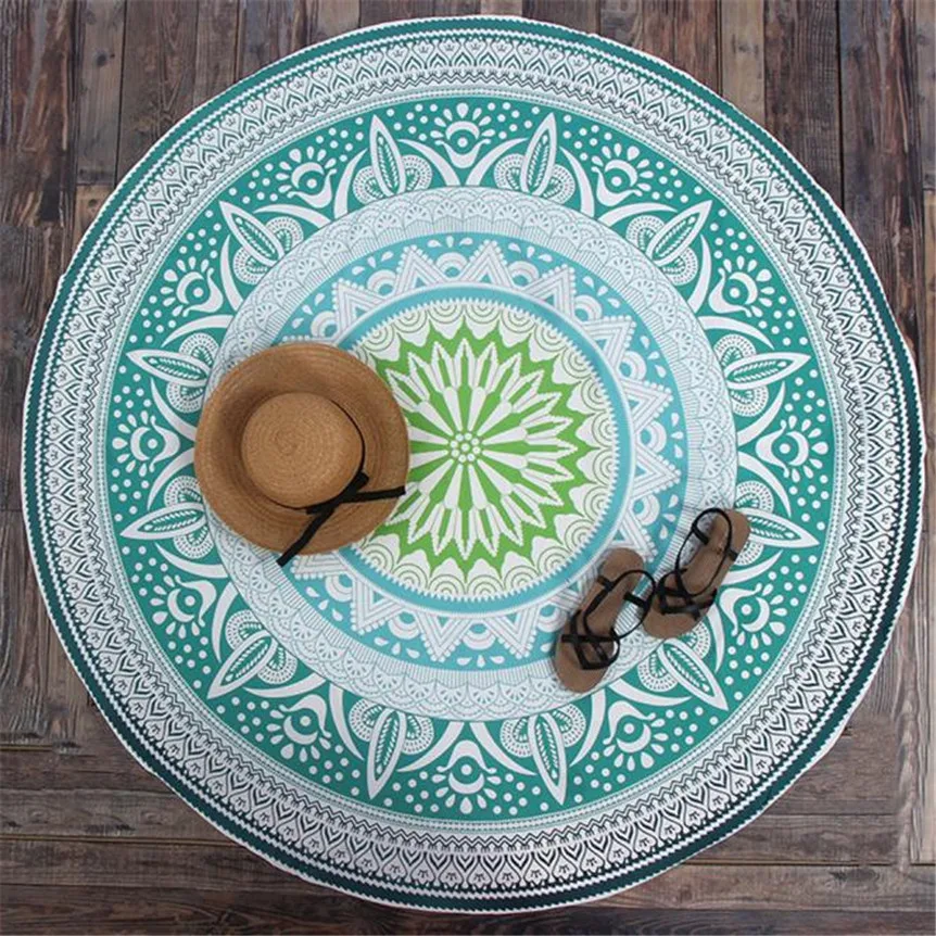 

Blue Mat Round Beach Pool Home Shower Towel Blanket Table Cloth Yoga Mat Oct1013