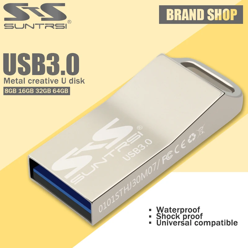 Suntrsi USB Flash Drive 64GB Pen Drive 32GB USB Stick 16GB 8GB Pendrive Metal USB 3.0 Flash Drive Water proof Customized Logo