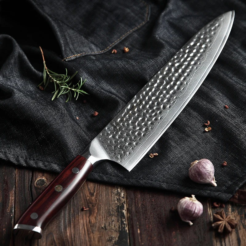HEZHEN 10 ''дюймовый нож мясника кухонные ножи японский Дамасская сталь VG10 нож шеф-повара сантоку с ручкой Мадагаскара далбергии